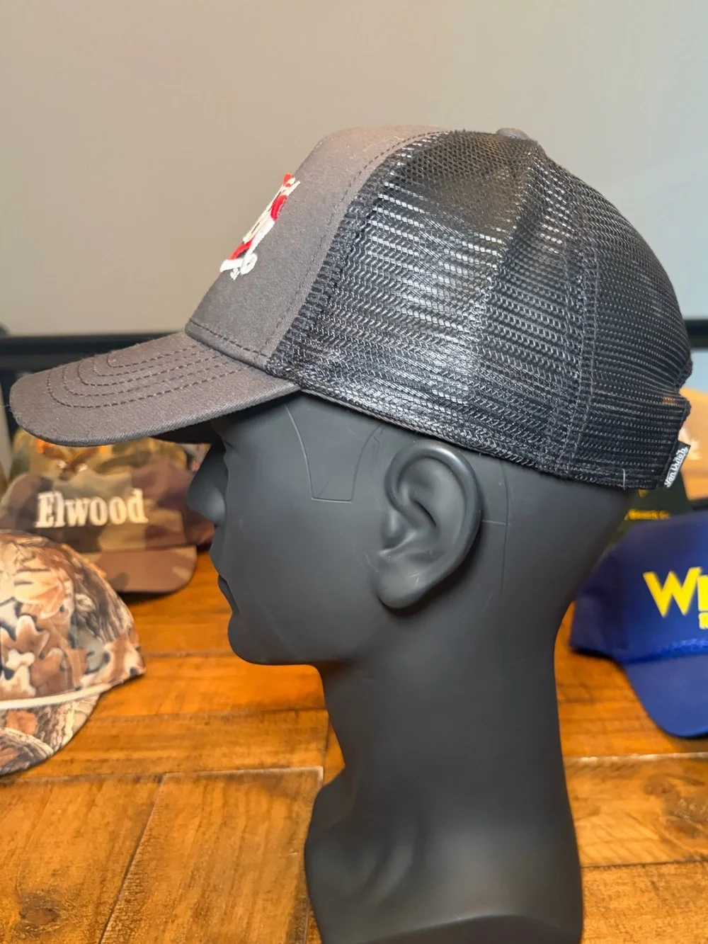 Von Dutch Flat Black Trucker Hat with Red & White Logo